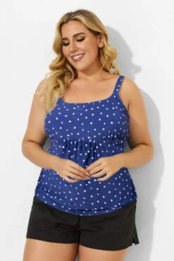 Blue Scoopneck Adjustable Straps Purple Dot Tankini Top 6 Blue Scoopneck Adjustable Straps Purple Dot Tankini Top -Bikini By Muse b sftan2003237 33