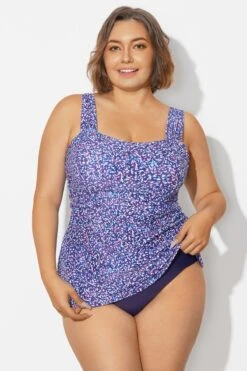 Blue Wide Straps Tie-Back White Speckle Tankini Top -Bikini By Muse b sftan2003261 3