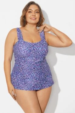 Blue Wide Straps Tie-Back White Speckle Tankini Top -Bikini By Muse b sftan2003261 5