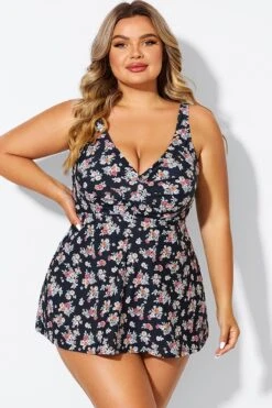 Floral Print V-Neck Adjustable Straps Tankini Top -Bikini By Muse b sftan2003334 3