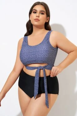 Freckle Dot Ardosia Long Line Swim Bikini Top -Bikini By Muse dsc00330