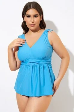 Blue Ruched Retro V Neck Tankini Top 10 Blue Ruched Retro V Neck Tankini Top -Bikini By Muse dsc00363