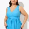 Blue Ruched Retro V Neck Tankini Top