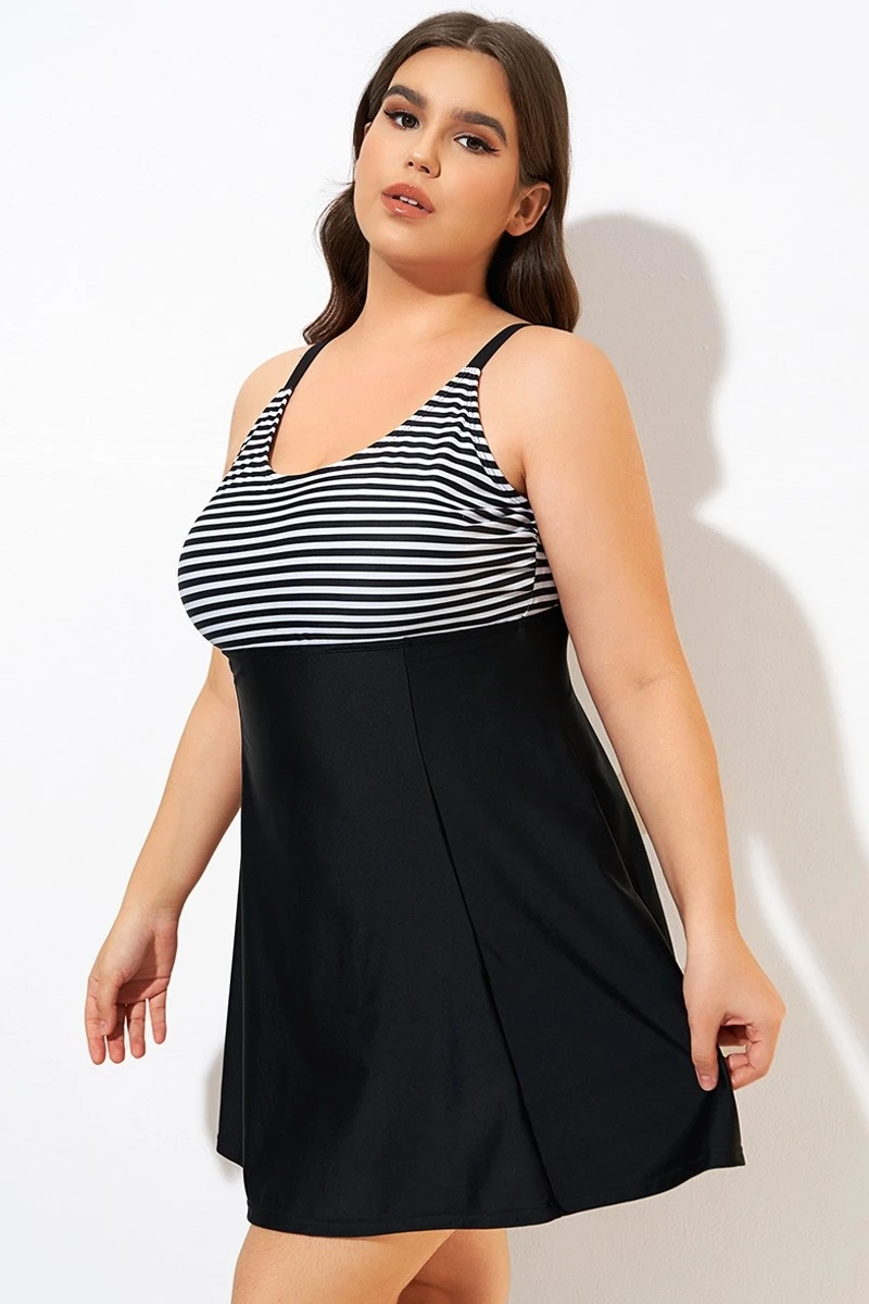 Black & White Stripe Elastic Adjustable Straps Swimdress 6 Black & White Stripe Elastic Adjustable Straps Swimdress - Image 6