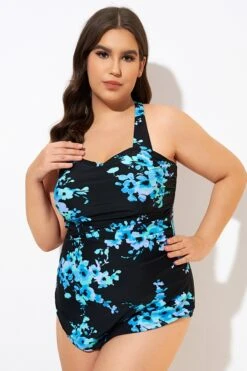 Blue Flower H-Back Sarong Front One Piece Swimsuit 9 Blue Flower H-Back Sarong Front One Piece Swimsuit -Bikini By Muse dsc00504