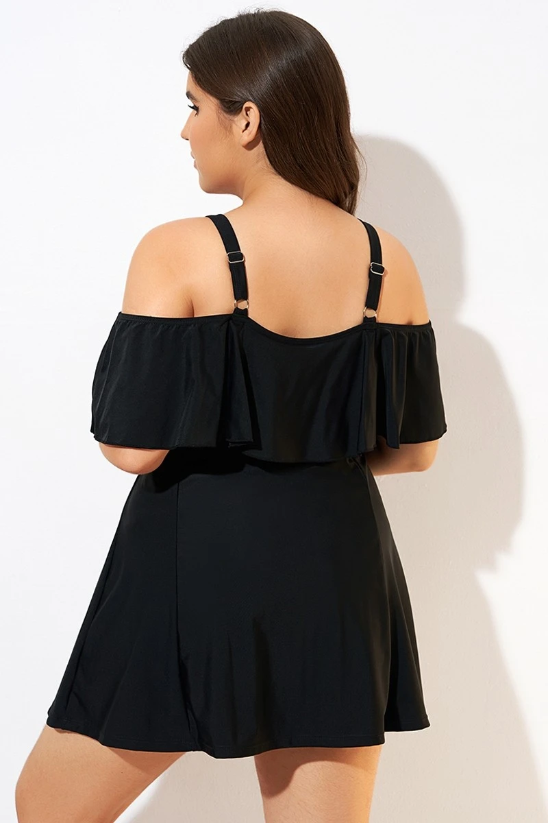 Solid Black Adjustable Straps Women Swimdress 2 Solid Black Adjustable Straps Women Swimdress - Image 2