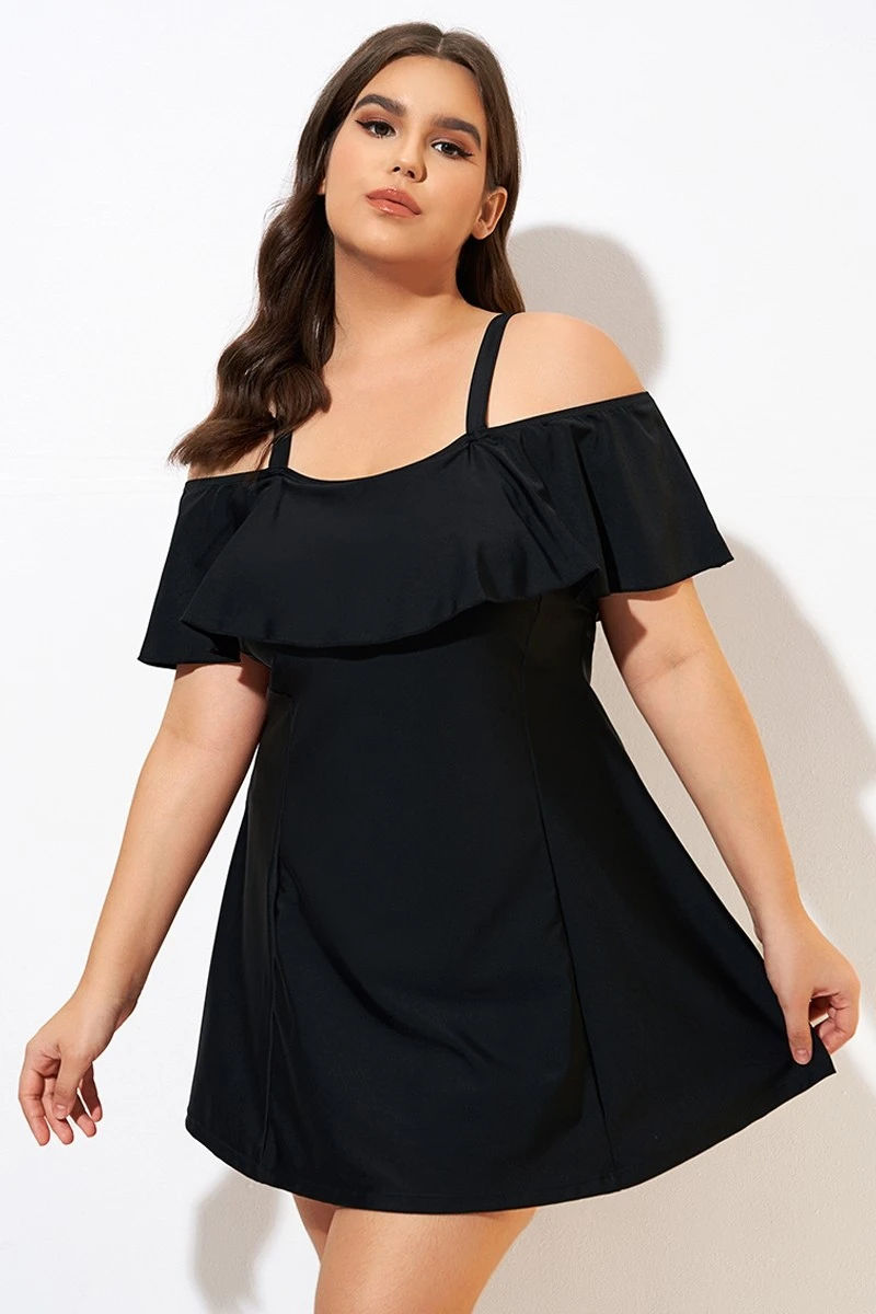 Solid Black Adjustable Straps Women Swimdress 3 Solid Black Adjustable Straps Women Swimdress - Image 3