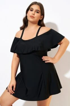 Solid Black Adjustable Straps Women Swimdress 11 Solid Black Adjustable Straps Women Swimdress -Bikini By Muse dsc00582