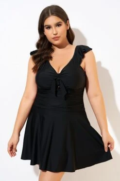 Ruffle Swimsuit Tie Knot Front Ruched Vintage Swimdress -Bikini By Muse dsc00593