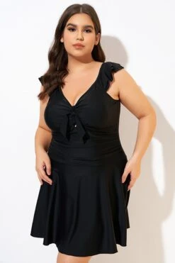 Ruffle Swimsuit Tie Knot Front Ruched Vintage Swimdress -Bikini By Muse dsc00594