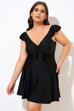 Ruffle Swimsuit Tie Knot Front Ruched Vintage Swimdress -Bikini By Muse dsc00617