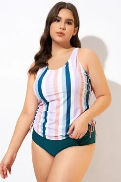 Multi Stripe Built-in Bra Racerback Tankini Top -Bikini By Muse dsc00652
