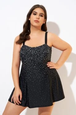 Black White Dot Square Neckline Adjustable Straps Swimdress -Bikini By Muse dsc00685