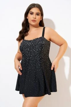 Black White Dot Square Neckline Adjustable Straps Swimdress -Bikini By Muse dsc00688