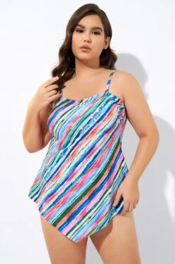 Multi Color Scarf Bandeau Longer Length Tankini Top -Bikini By Muse dsc06682 1