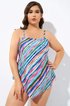 Multi Color Scarf Bandeau Longer Length Tankini Top -Bikini By Muse dsc06693 1