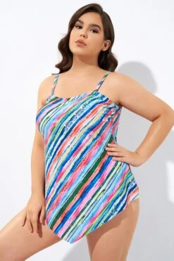 Multi Color Scarf Bandeau Longer Length Tankini Top