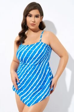 Blue & White Longer Length Scarf Bandeau Tankini Top -Bikini By Muse dsc06757