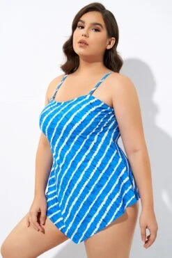 Blue & White Longer Length Scarf Bandeau Tankini Top -Bikini By Muse dsc06799