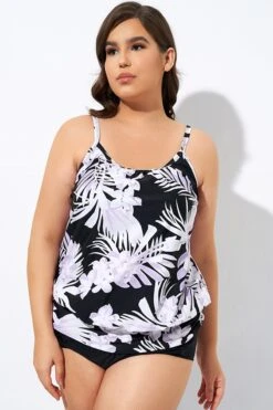 Leaf Printed Adjustable Straps Lady's Blouson Tankini Top -Bikini By Muse dsc06915