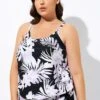 Leaf Printed Adjustable Straps Lady's Blouson Tankini Top