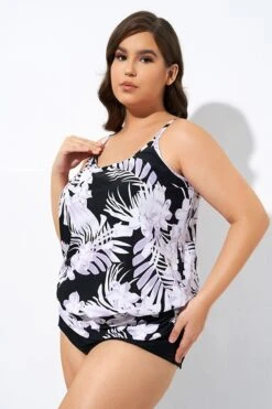 Leaf Printed Adjustable Straps Lady's Blouson Tankini Top -Bikini By Muse dsc06935