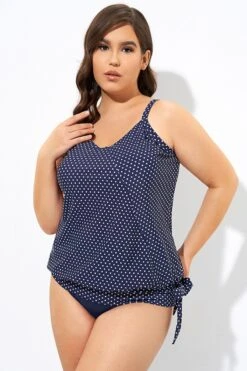 Navy Pindot Women Side Tie Round Neck Tankini Top -Bikini By Muse dsc07023