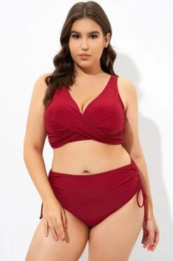 New Arrival 19 Red Twist Front Cross Back&Front Bikini Top