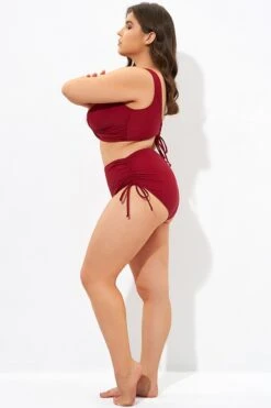 Red Drawstring Side High Waisted Bikini Bottom -Bikini By Muse dsc07335