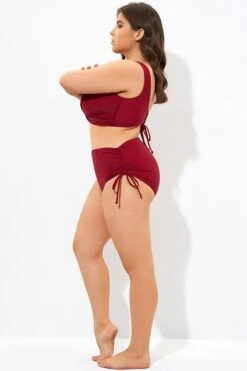 Red Drawstring Side High Waisted Bikini Bottom -Bikini By Muse dsc07338