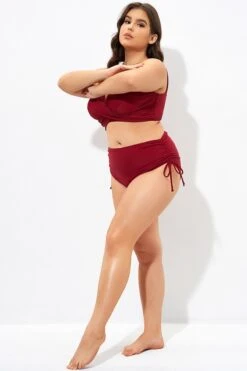 Red Drawstring Side High Waisted Bikini Bottom -Bikini By Muse dsc07342