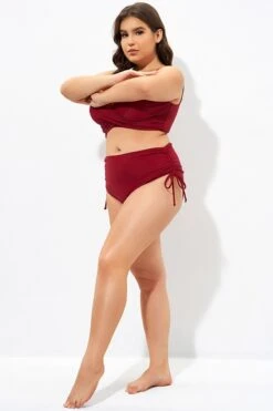 Red Drawstring Side High Waisted Bikini Bottom -Bikini By Muse dsc07345