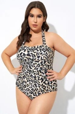 Leopard Print Thick Halter Straps One Piece Swimsuit -Bikini By Muse dsc07555