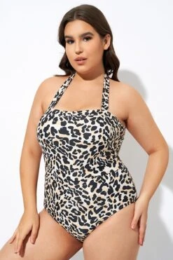 Leopard Print Thick Halter Straps One Piece Swimsuit -Bikini By Muse dsc07573