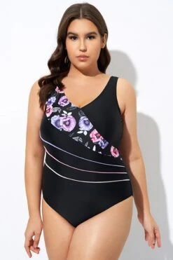 Black Flower Printed Women One Piece Swimsuit -Bikini By Muse dsc07725