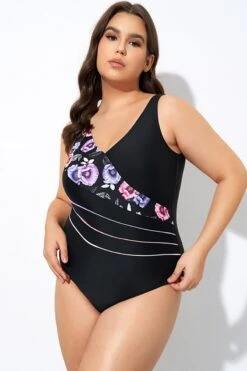 Black Flower Printed Women One Piece Swimsuit -Bikini By Muse dsc07736
