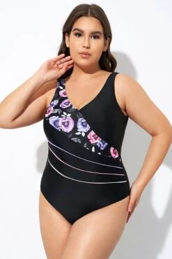 Black Flower Printed Women One Piece Swimsuit -Bikini By Muse dsc07747