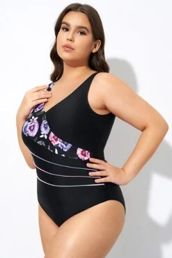Black Flower Printed Women One Piece Swimsuit -Bikini By Muse dsc07756