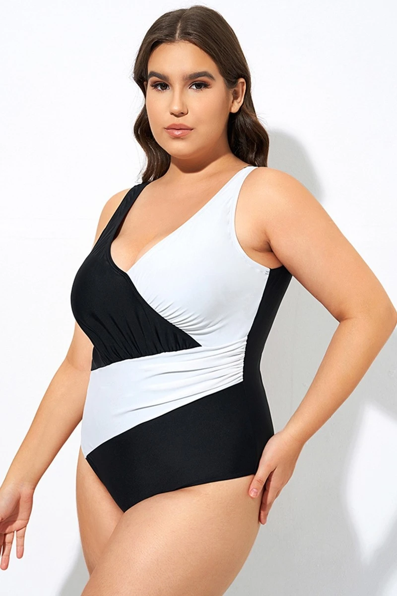 Black And White Plunge V-neckline One Piece Swimsuit 5 Black And White Plunge V-neckline One Piece Swimsuit - Image 5