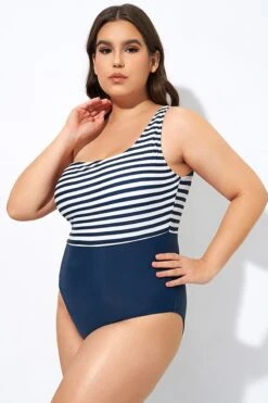 Blue And White Stripe One Shoulder One Piece Swimsuit -Bikini By Muse dsc08107