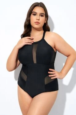 Black High Neck Plunge Mesh Cutout One Piece Swimsuit 8 Black High Neck Plunge Mesh Cutout One Piece Swimsuit -Bikini By Muse dsc08127