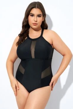 Black High Neck Plunge Mesh Cutout One Piece Swimsuit 9 Black High Neck Plunge Mesh Cutout One Piece Swimsuit -Bikini By Muse dsc08132