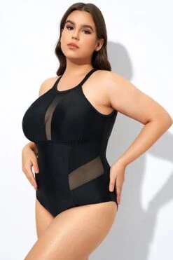 Black High Neck Plunge Mesh Cutout One Piece Swimsuit 11 Black High Neck Plunge Mesh Cutout One Piece Swimsuit -Bikini By Muse dsc08162