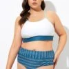 Teal Striped Women Bikini Top