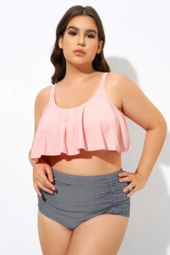 New Arrival 13 Womens High Waisted Falbala 2 Tiered Bikini Top