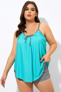 Fashionable Striped Bowknot Spaghetti Strap Tankini Top -Bikini By Muse dsc09061