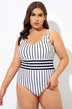 Black & White Stripe Women One Piece Swimsuit 8 Black & White Stripe Women One Piece Swimsuit -Bikini By Muse dsc09124