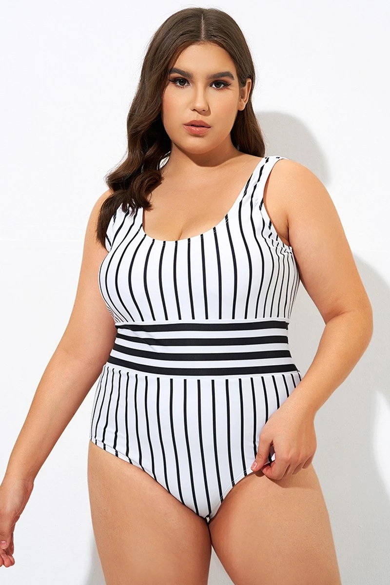 Black & White Stripe Women One Piece Swimsuit 3 Black & White Stripe Women One Piece Swimsuit - Image 3