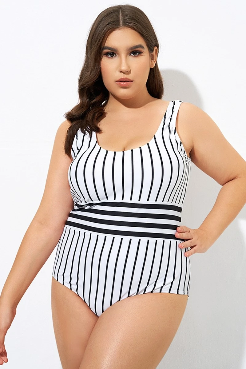 Black & White Stripe Women One Piece Swimsuit 4 Black & White Stripe Women One Piece Swimsuit - Image 4