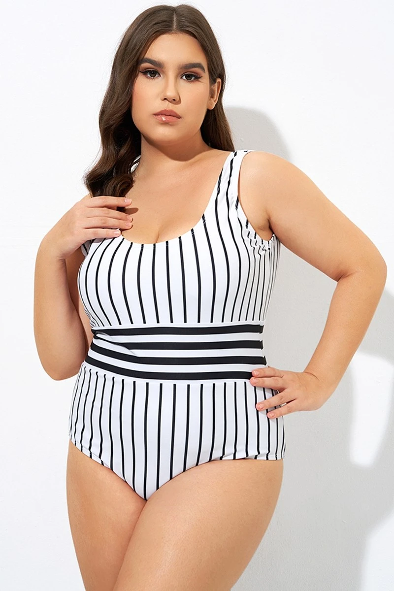 Black & White Stripe Women One Piece Swimsuit 5 Black & White Stripe Women One Piece Swimsuit - Image 5
